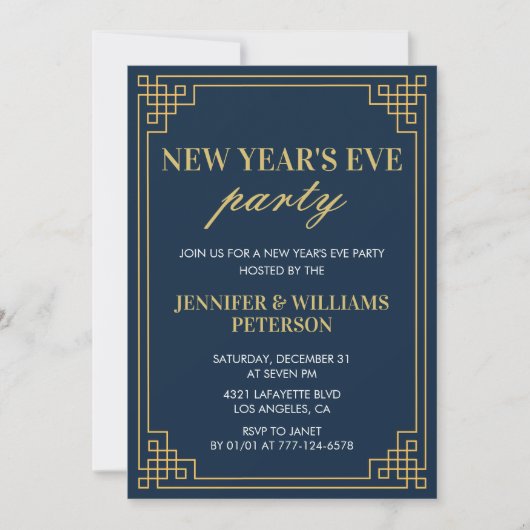 Invitation Nouvel An Navy Or (Devant)