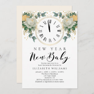 Invitation Nouvel An Nouvel Enfant Or Blanc Baby shower Flora