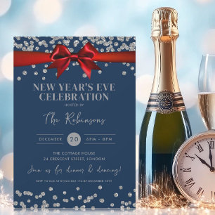 Invitation Nouvel An Parties scintillant d'argent Confetti Re