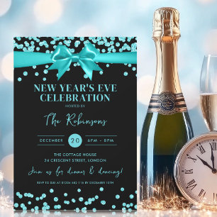 Invitation Nouvel An Parties scintillant Turquoise Confetti B