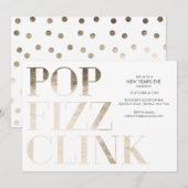 Invitation Nouvel An Pop Fizz Clink Faux Papier Doré (Devant / Derrière)