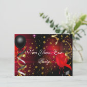 Invitation Nouvel An Réveillé Fête Black Red Stars (Debout devant)