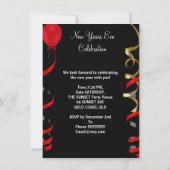 Invitation Nouvel An Réveillé Fête Black Red Stars (Dos)