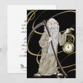 Invitation Nouvel An, réveillon, heure du père et son horloge (Devant / Derrière)