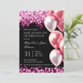Invitation Nouvel An Rose Gold Shimmer éclaire Ballons (Debout devant)