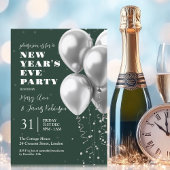 Invitation Nouvel An Silver Confetti Balloons Emerald
