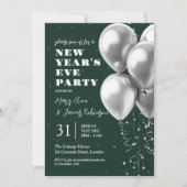 Invitation Nouvel An Silver Confetti Balloons Emerald (Devant)