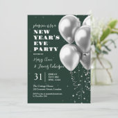 Invitation Nouvel An Silver Confetti Balloons Emerald (Debout devant)