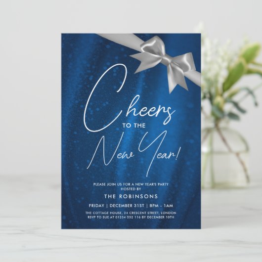 Invitation Nouvel An Silver Navy Sparkine Sequin Bow (Debout devant)