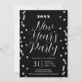 Invitation Nouvel An Silver Parties scintillant Confetti Noir (Devant)