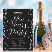 Invitation Nouvel An Silver Parties scintillant Confetti Noir