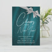 Invitation Nouvel An Silver Sparkine Sequin Bow Turquoise (Debout devant)