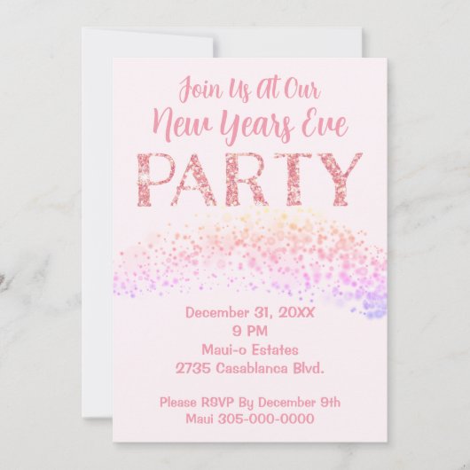 Invitation Nouvel An Soirée thème rose (Devant)