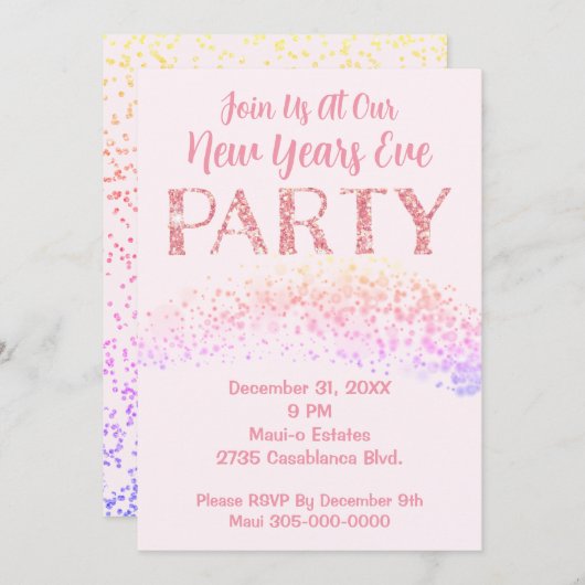 Invitation Nouvel An Soirée thème rose (Devant / Derrière)