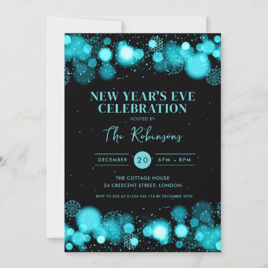 Invitation Nouvel An Soirée Turquoise Black Winter Wonder (Devant)