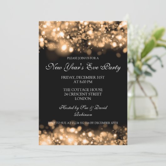 Invitation Nouvel An Sove Fête Éclairage Or (Debout devant)
