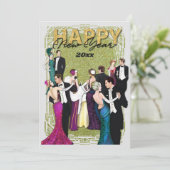 Invitation Nouvel An Sove Party Art Déco Vintage (Debout devant)