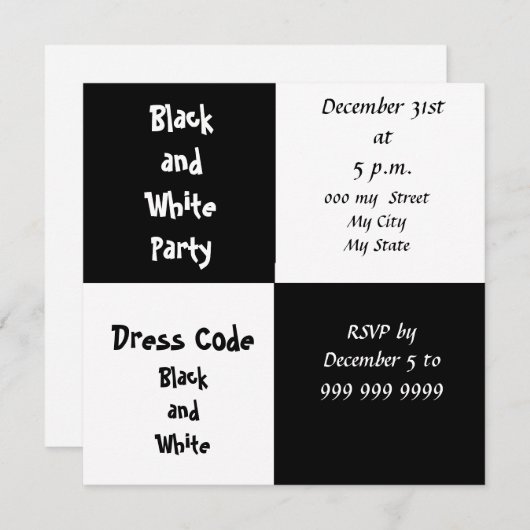 Invitation Nouvel An Sove Party Black and White Party (Devant / Derrière)