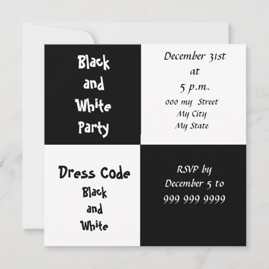 Invitation Nouvel An Sove Party Black and White Party (Devant)