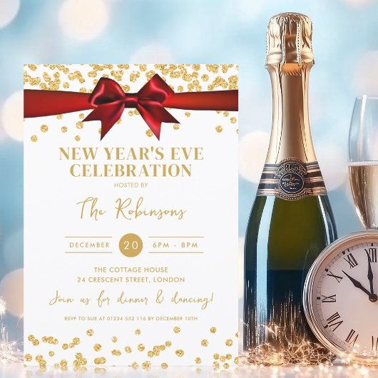 Invitation Nouvel An Sove Party Gold Parties scintillant Conf