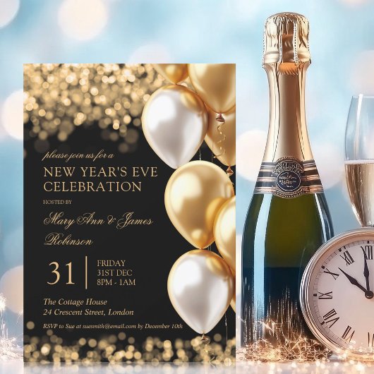 Invitation Nouvel An Sove Party Gold Shimmer éclaire les ball