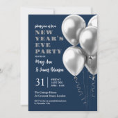 Invitation Nouvel An Sove Party Silver Ballons Marine Bleu (Devant)