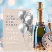 Invitation Nouvel An Sove Party Silver Balloons Champagne