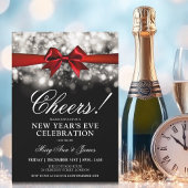 Invitation Nouvel An Sove Party Silver Éclairage Red Bow