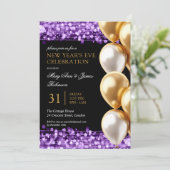 Invitation Nouvel An Violet Pleins Feux Ballons (Debout devant)