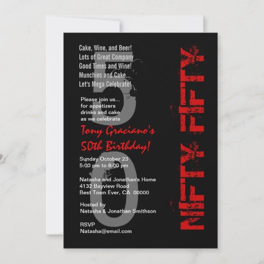 Invitation Nouvel anniversaire 50 - 50 Anniversaire Noir Blan (Devant)