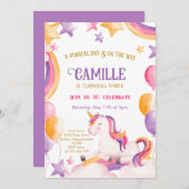 Invitation Nouvel anniversaire à la licorne (Devant / Derrière)