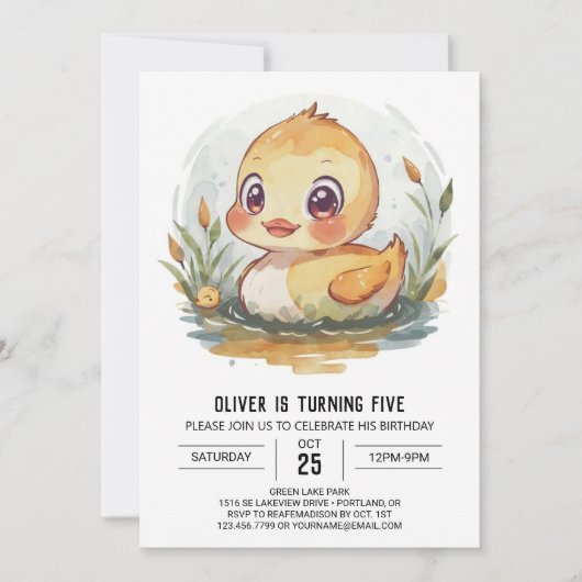 Invitation Nouvel anniversaire de canard modifiable mignon (Devant)