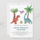 Invitation Nouvel anniversaire de dinosaure d'aquarelle minim (Devant)