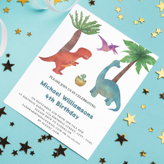 Invitation Nouvel anniversaire de dinosaure d'aquarelle minim