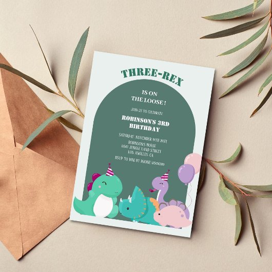 Invitation Nouvel anniversaire de dinosaures trois-rex 3e