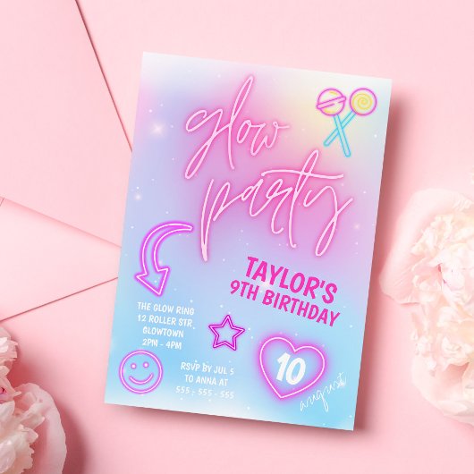 Invitation Nouvel anniversaire de la fête de la lueur rose Ne