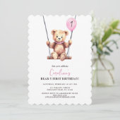 Invitation Nouvel anniversaire de la fille rose Bear (Debout devant)