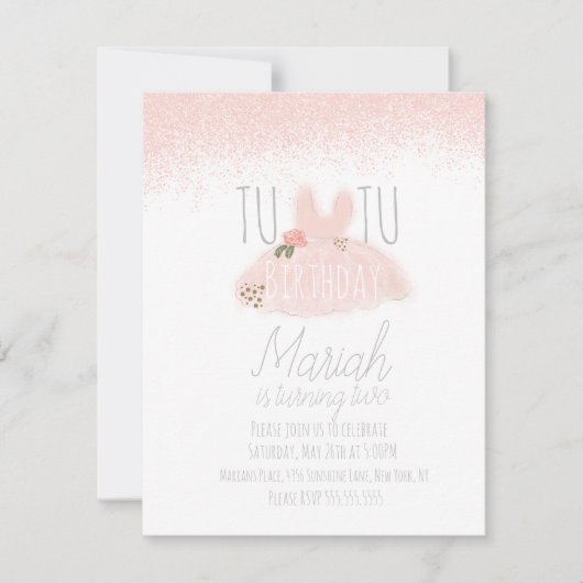 Invitation Nouvel anniversaire de la fille Tutu au minimum à  (Devant)