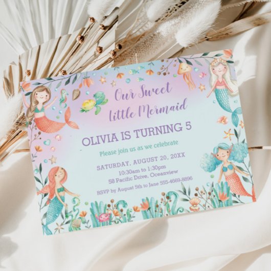 Invitation Nouvel anniversaire de la mignonne sirène sous la 
