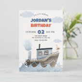 Invitation Nouvel anniversaire de navire mignon (Debout devant)