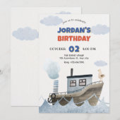 Invitation Nouvel anniversaire de navire mignon (Devant / Derrière)