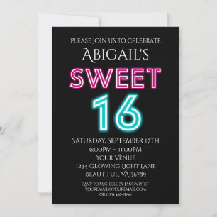 Invitation Nouvel anniversaire de Neon Rose et Sweet sixteen