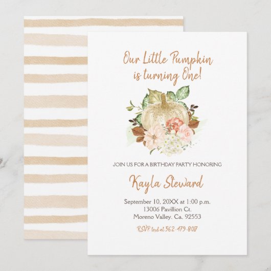 Invitation Nouvel anniversaire mignon Le petit Citrouille est (Devant / Derrière)