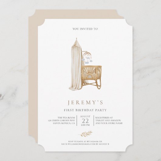 Invitation Nouvel anniversaire Neutral Boho (Devant / Derrière)