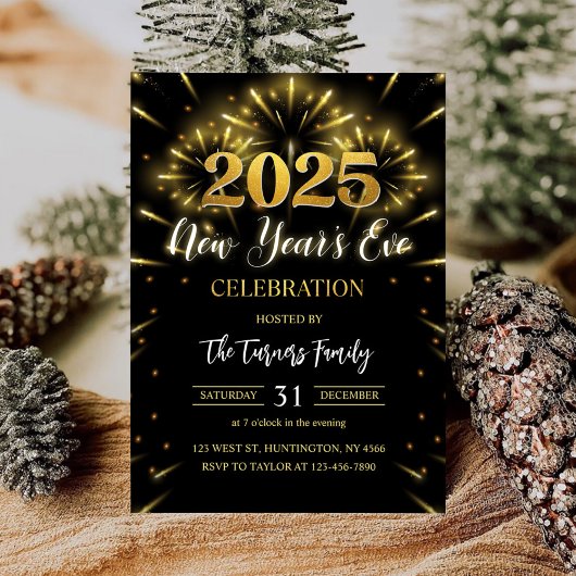 Invitation Nouvel an's Eve Party Black & Gold Parties scintil