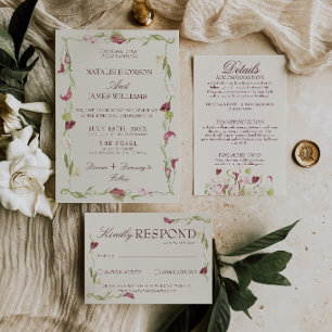 Invitation Nouvel Art Aquarelle Vintage Fleurs Mariage