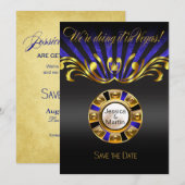 Invitation Nouvel Art Vegas Save the Date | or bleu (Devant / Derrière)