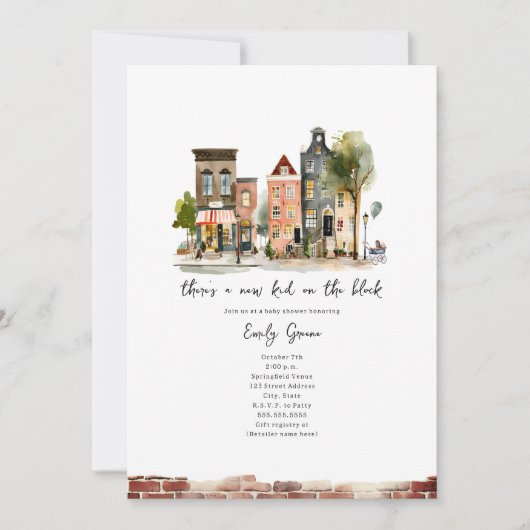 Invitation Nouvel enfant sur le Baby shower d'aquarelle de bl (Devant)