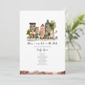 Invitation Nouvel enfant sur le Baby shower d'aquarelle de bl (Debout devant)