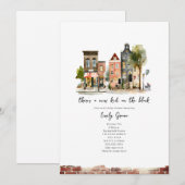 Invitation Nouvel enfant sur le Baby shower d'aquarelle de bl (Devant / Derrière)